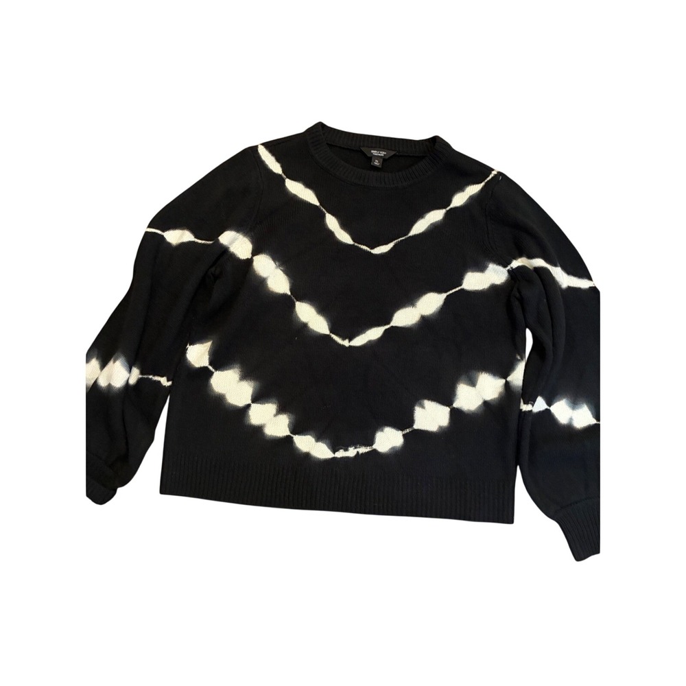 Simply Vera Vera Wang Black White Tie Dye Chevron Knit Sweater XL Balloon Sleeve